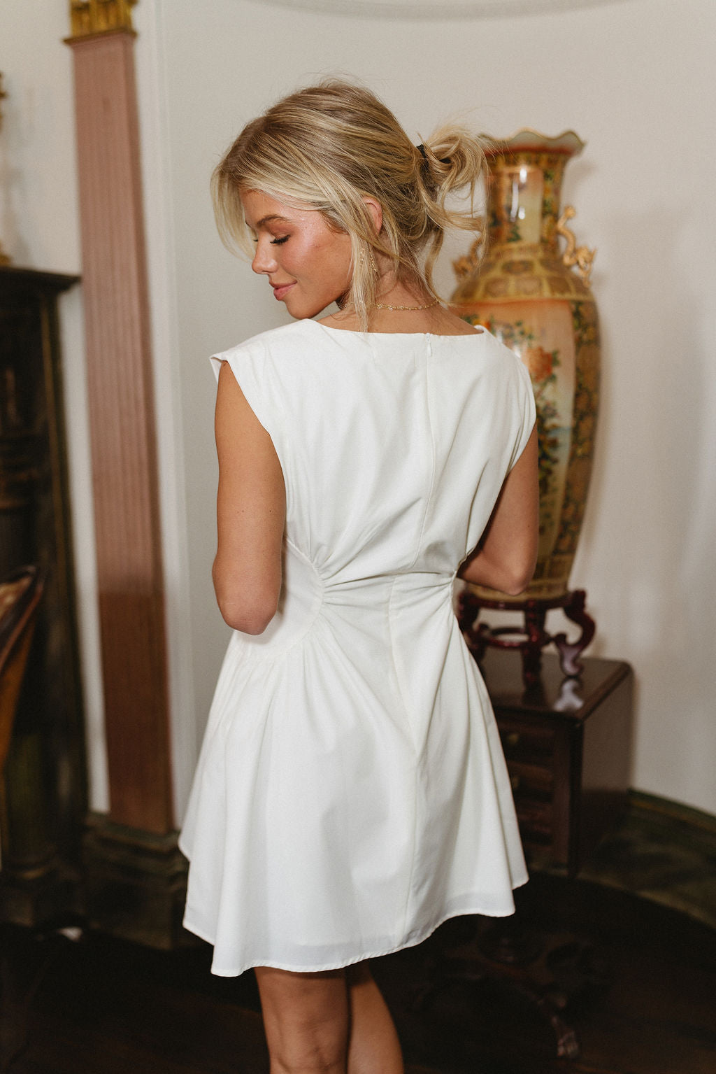 Lyra White Boat Neck Mini Dress
