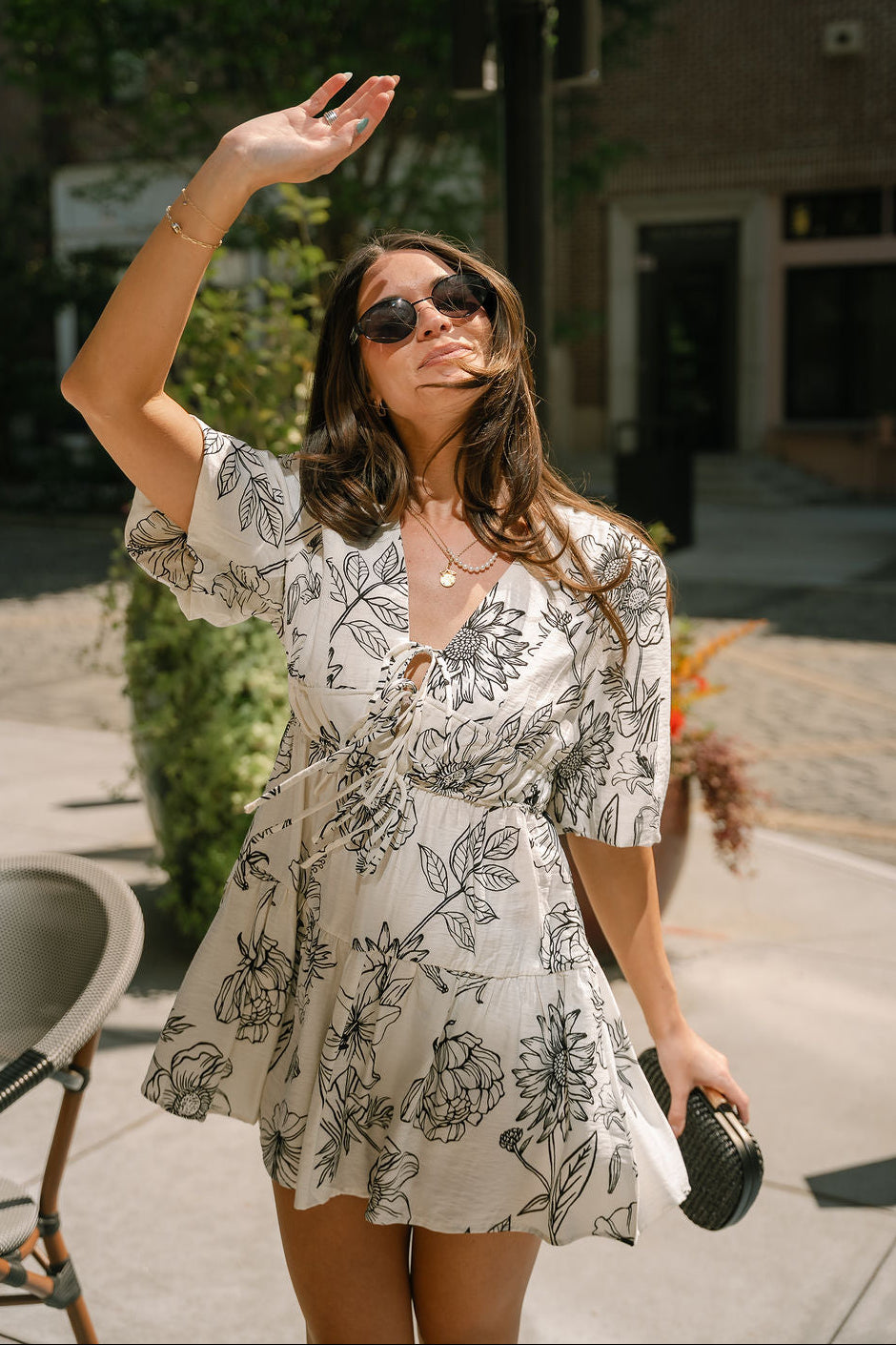 Dalia Ivory & Black Floral Mini Dress