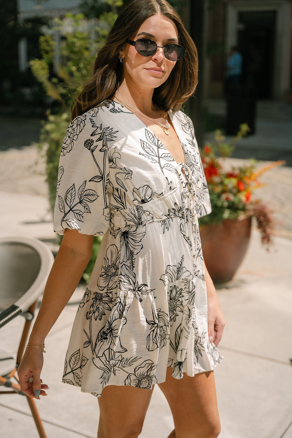 Dalia Ivory & Black Floral Mini Dress