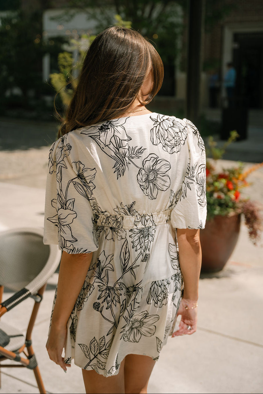 Dalia Ivory & Black Floral Mini Dress