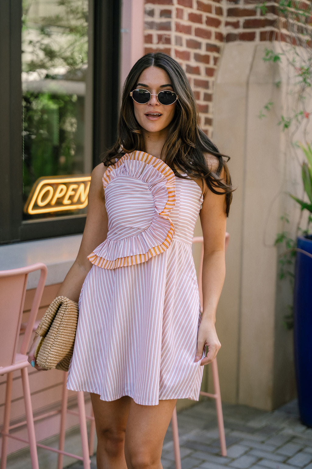 Skyler Peach Striped Ruffle Mini Dress