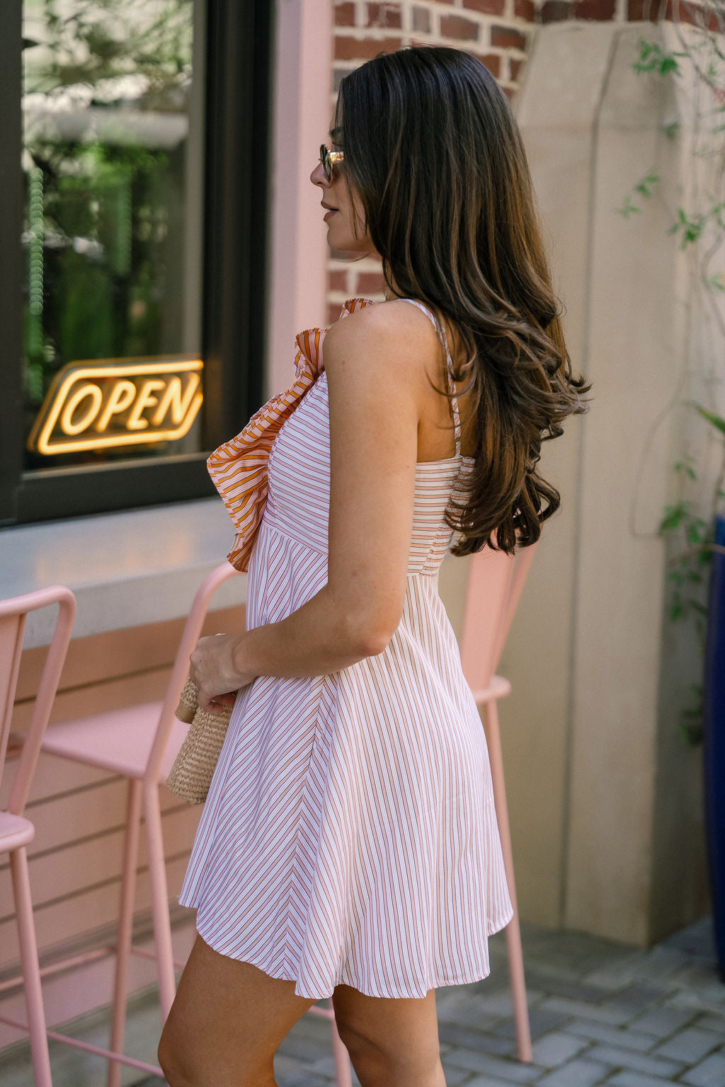 Skyler Peach Striped Ruffle Mini Dress
