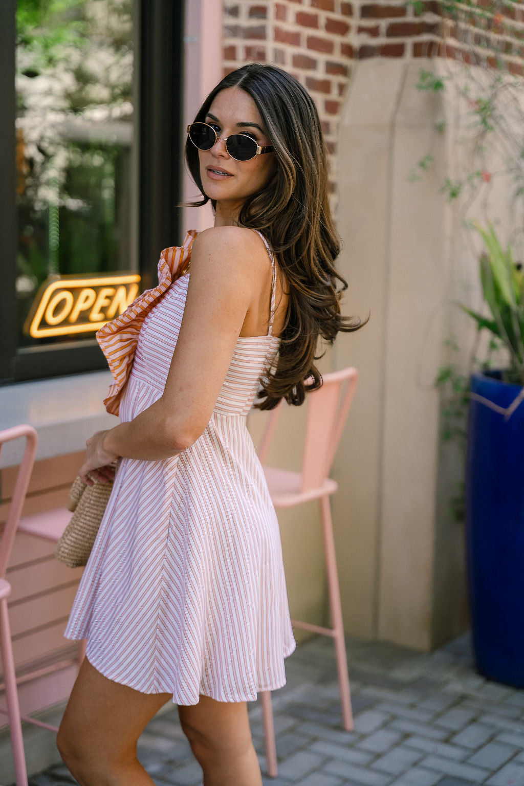 Skyler Peach Striped Ruffle Mini Dress