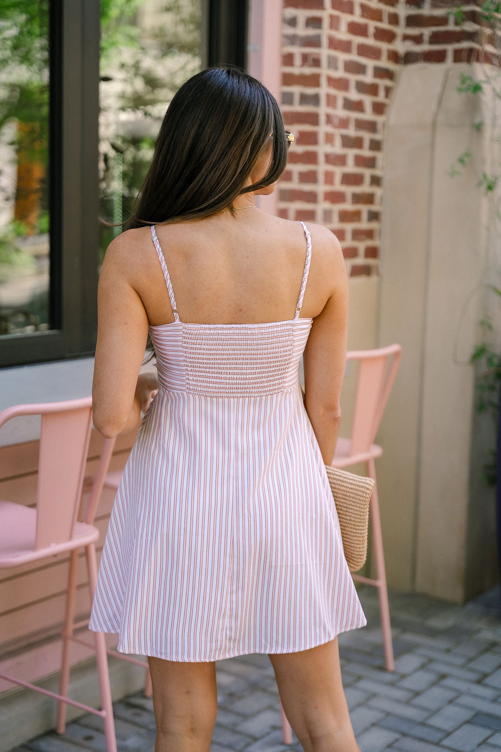 Skyler Peach Striped Ruffle Mini Dress