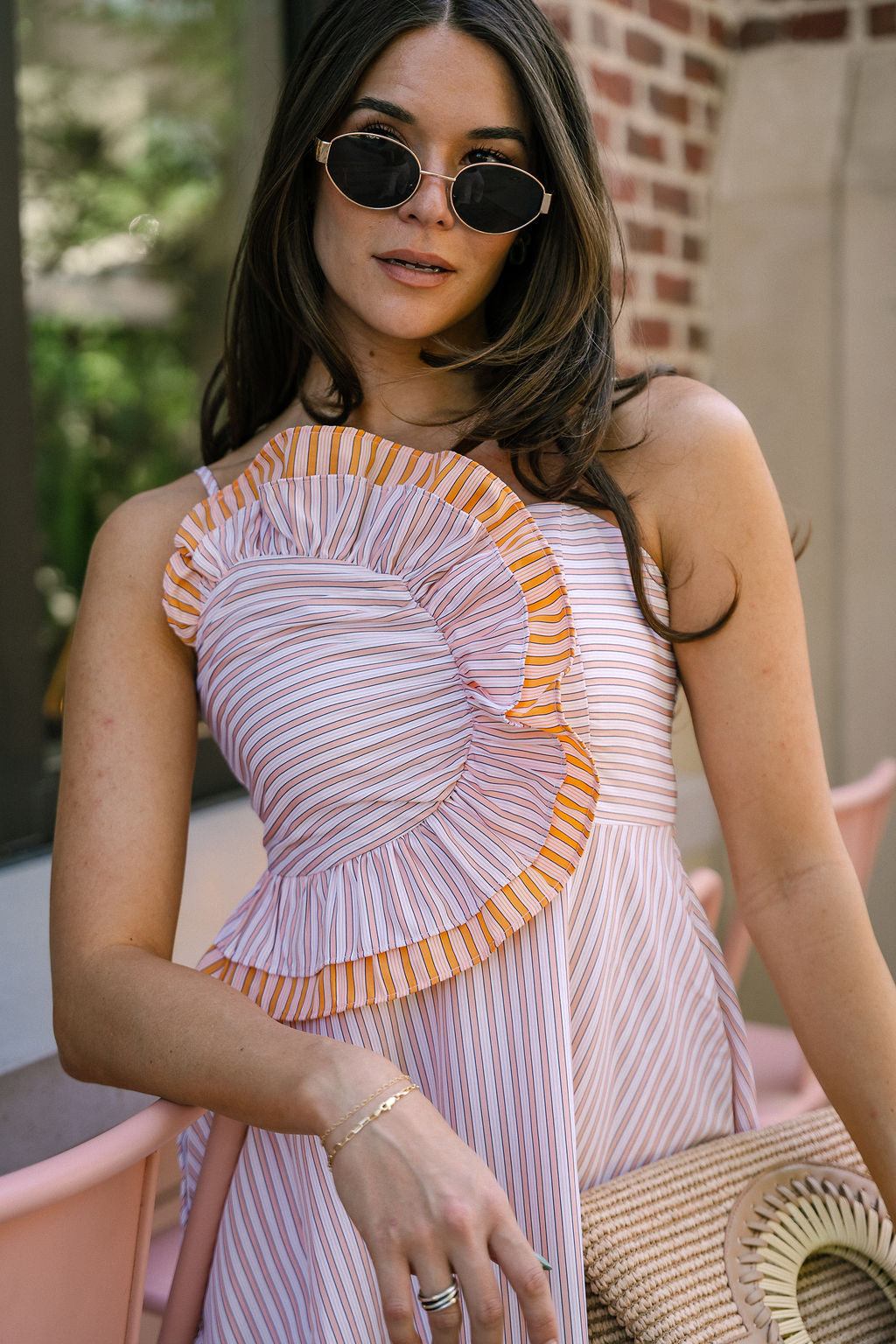 Skyler Peach Striped Ruffle Mini Dress