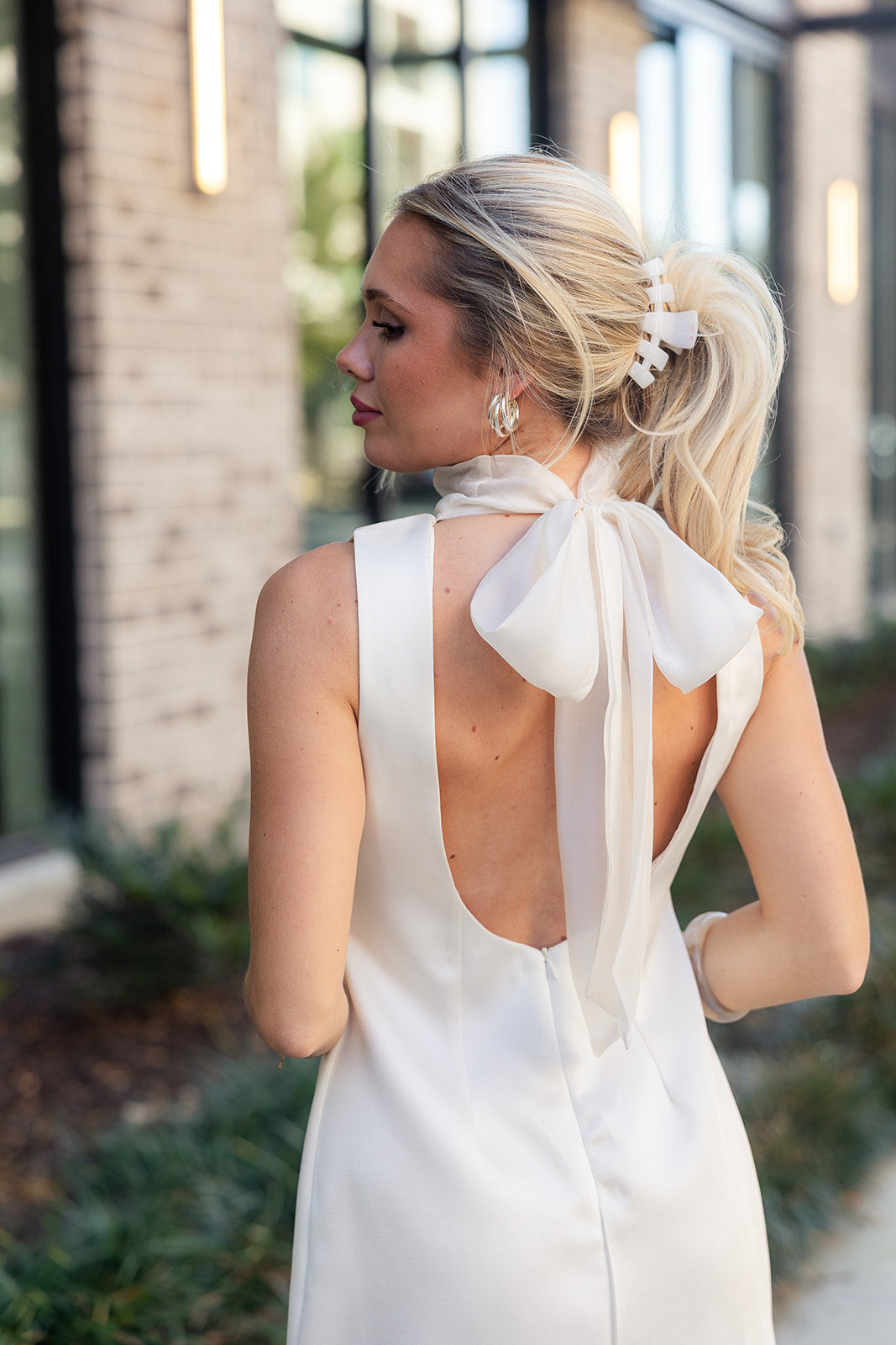 Lena Ivory Satin Scarf Tie Mini Dress