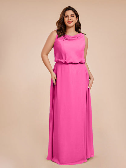 Cowl Neck Chiffon Plus Size Long Bridesmaid Dresses