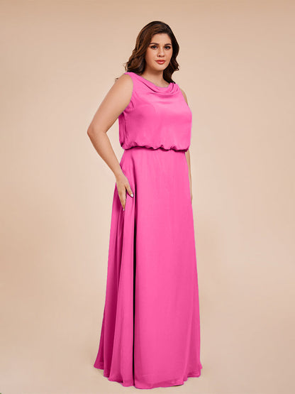 Cowl Neck Chiffon Plus Size Long Bridesmaid Dresses