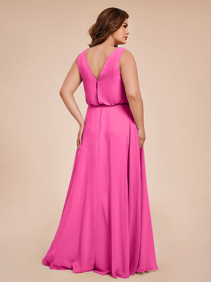 Cowl Neck Chiffon Plus Size Long Bridesmaid Dresses