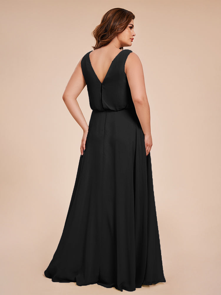 Cowl Neck Chiffon Plus Size Long Bridesmaid Dresses
