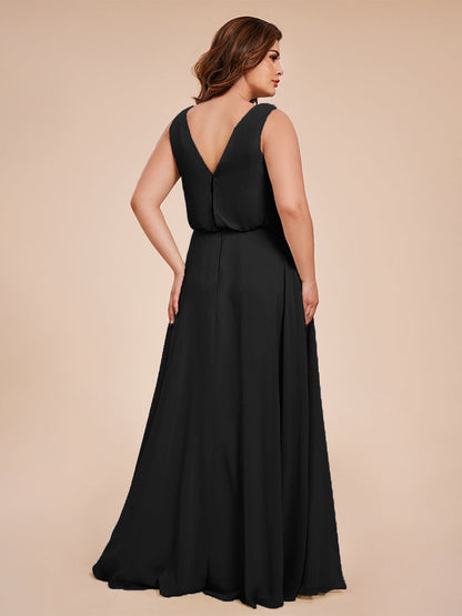 Cowl Neck Chiffon Plus Size Long Bridesmaid Dresses