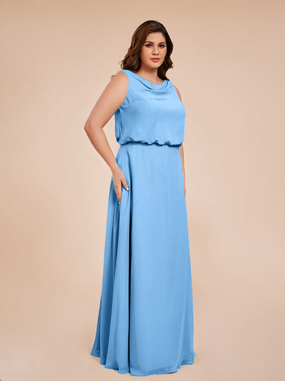 Cowl Neck Chiffon Plus Size Long Bridesmaid Dresses