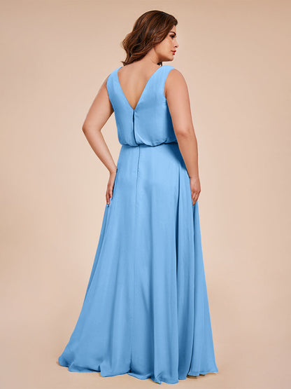 Cowl Neck Chiffon Plus Size Long Bridesmaid Dresses