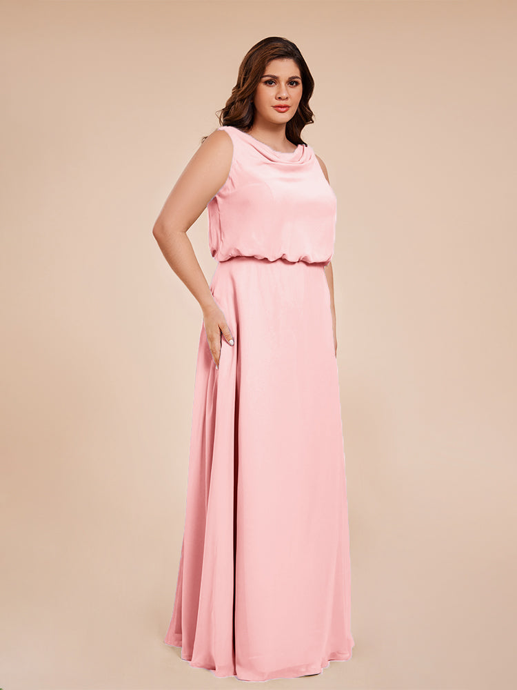 Cowl Neck Chiffon Plus Size Long Bridesmaid Dresses