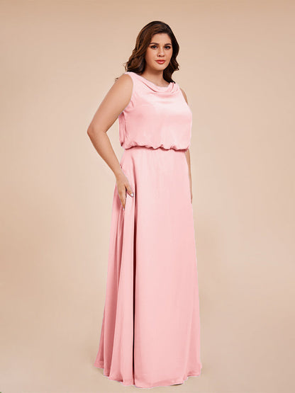 Cowl Neck Chiffon Plus Size Long Bridesmaid Dresses