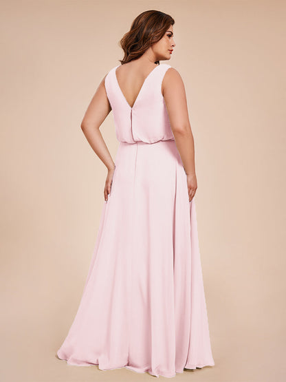 Cowl Neck Chiffon Plus Size Long Bridesmaid Dresses