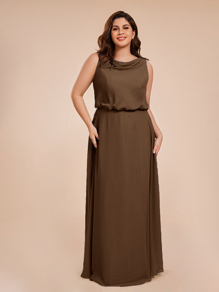 Cowl Neck Chiffon Plus Size Long Bridesmaid Dresses