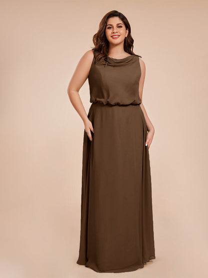 Cowl Neck Chiffon Plus Size Long Bridesmaid Dresses