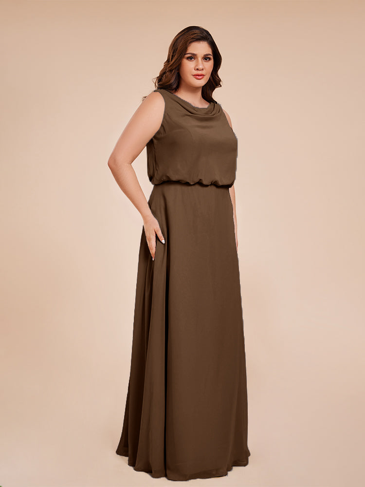 Cowl Neck Chiffon Plus Size Long Bridesmaid Dresses