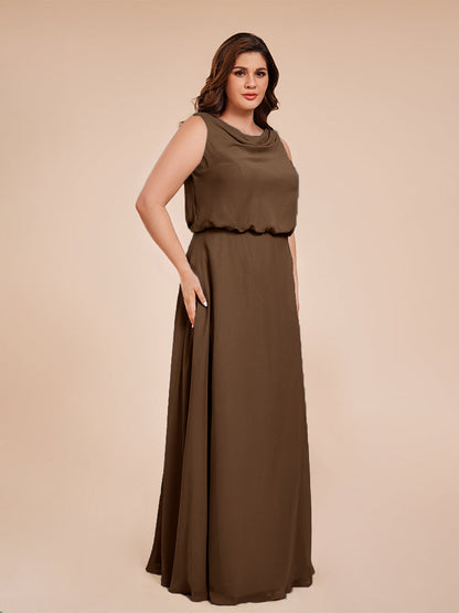 Cowl Neck Chiffon Plus Size Long Bridesmaid Dresses