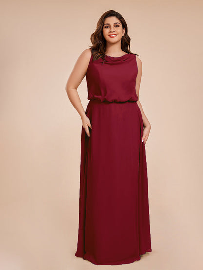 Cowl Neck Chiffon Plus Size Long Bridesmaid Dresses