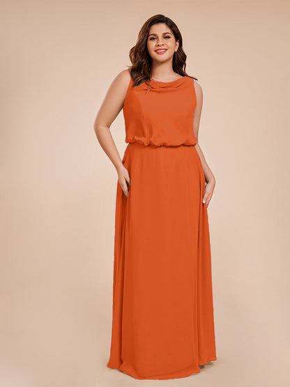 Cowl Neck Chiffon Plus Size Long Bridesmaid Dresses