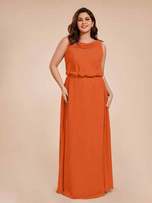 Cowl Neck Chiffon Plus Size Long Bridesmaid Dresses