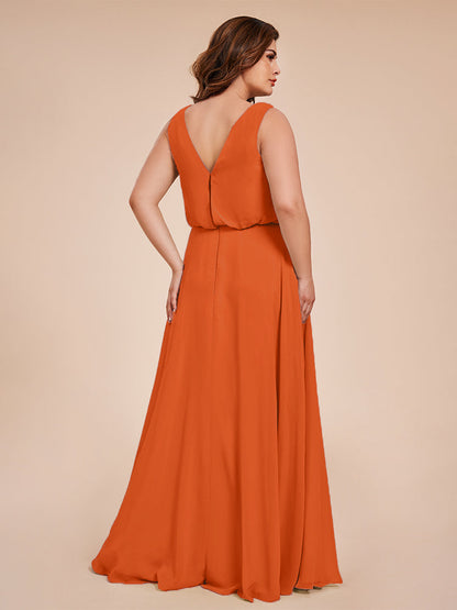 Cowl Neck Chiffon Plus Size Long Bridesmaid Dresses