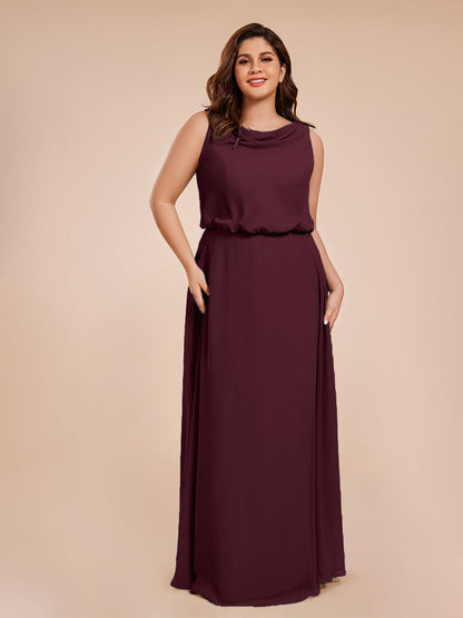 Cowl Neck Chiffon Plus Size Long Bridesmaid Dresses