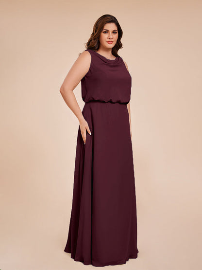 Cowl Neck Chiffon Plus Size Long Bridesmaid Dresses