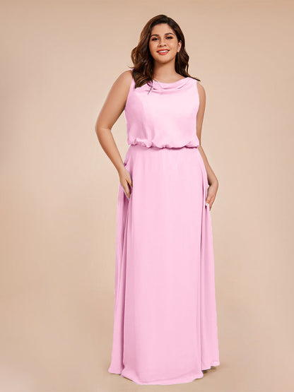 Cowl Neck Chiffon Plus Size Long Bridesmaid Dresses