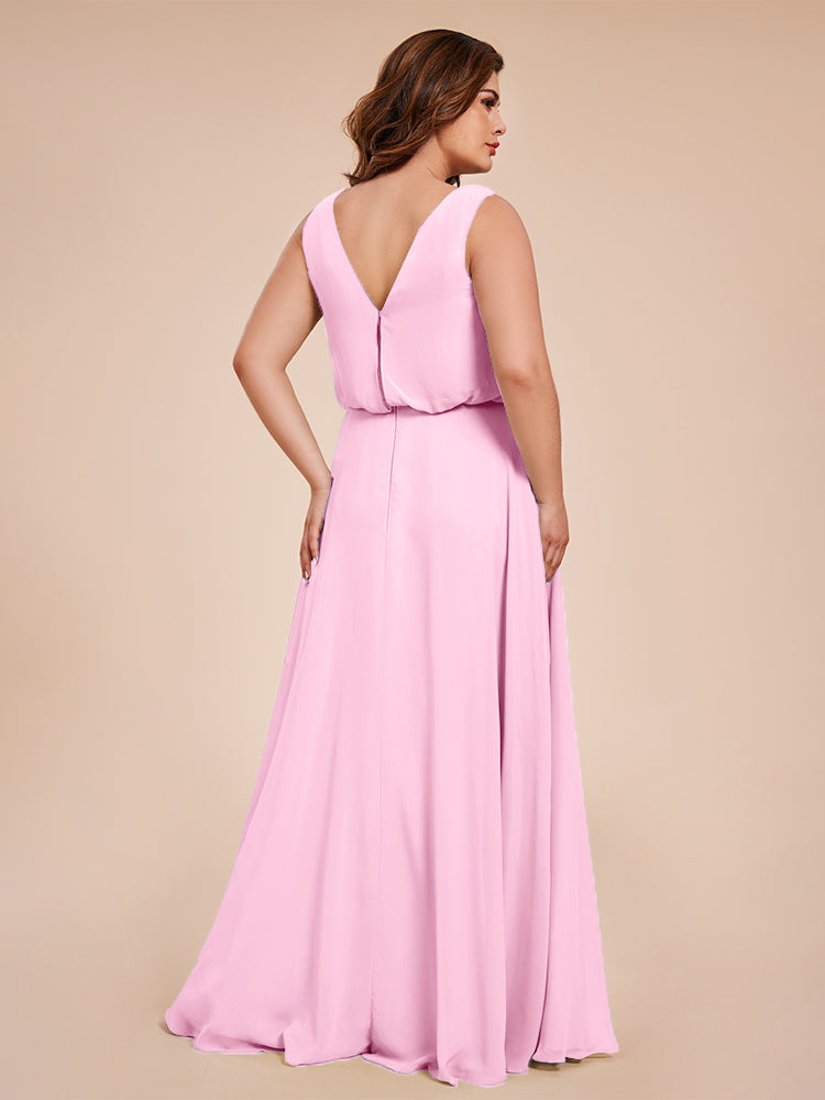 Cowl Neck Chiffon Plus Size Long Bridesmaid Dresses