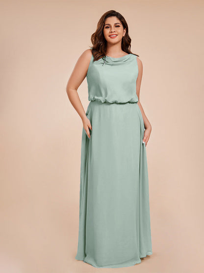 Cowl Neck Chiffon Plus Size Long Bridesmaid Dresses