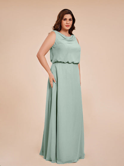 Cowl Neck Chiffon Plus Size Long Bridesmaid Dresses