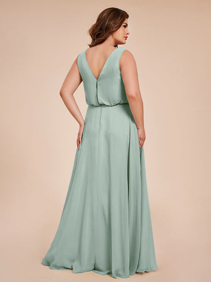 Cowl Neck Chiffon Plus Size Long Bridesmaid Dresses