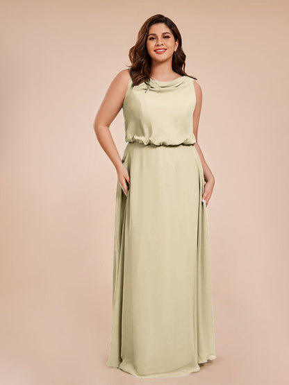 Cowl Neck Chiffon Plus Size Long Bridesmaid Dresses