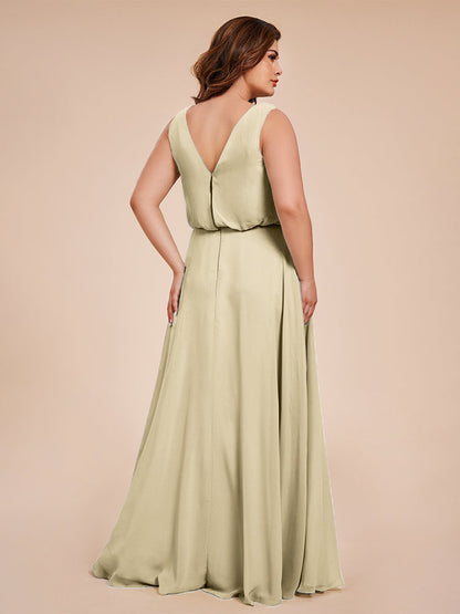 Cowl Neck Chiffon Plus Size Long Bridesmaid Dresses