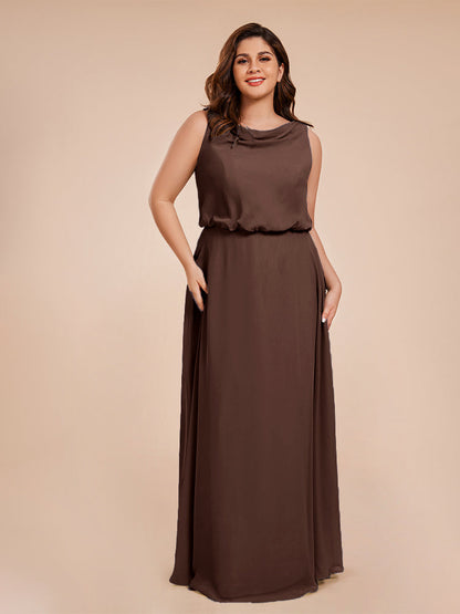 Cowl Neck Chiffon Plus Size Long Bridesmaid Dresses