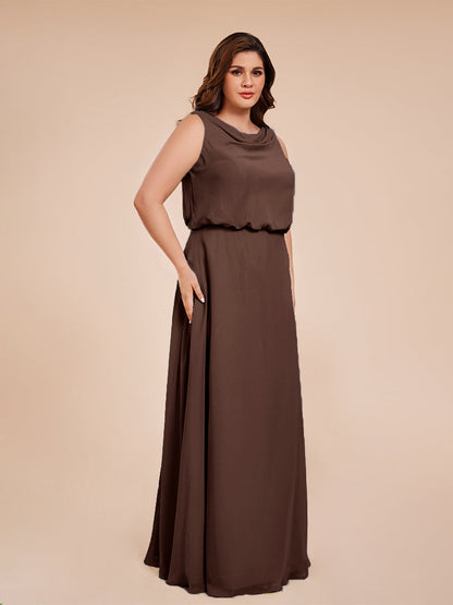 Cowl Neck Chiffon Plus Size Long Bridesmaid Dresses