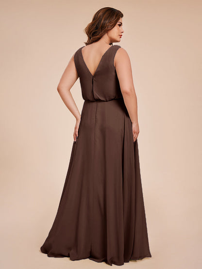 Cowl Neck Chiffon Plus Size Long Bridesmaid Dresses