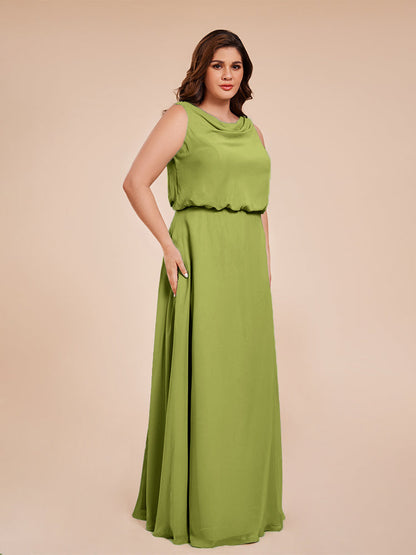 Cowl Neck Chiffon Plus Size Long Bridesmaid Dresses