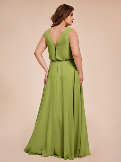 Cowl Neck Chiffon Plus Size Long Bridesmaid Dresses