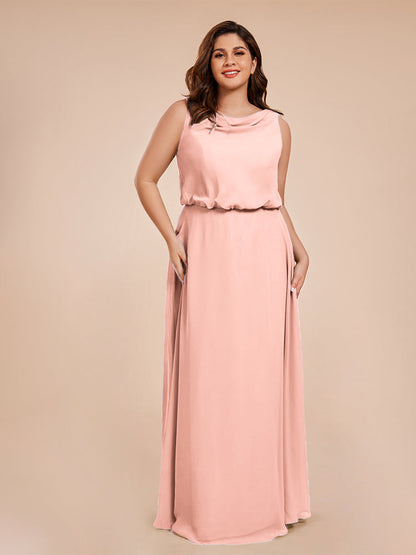 Cowl Neck Chiffon Plus Size Long Bridesmaid Dresses