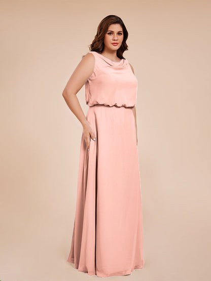Cowl Neck Chiffon Plus Size Long Bridesmaid Dresses