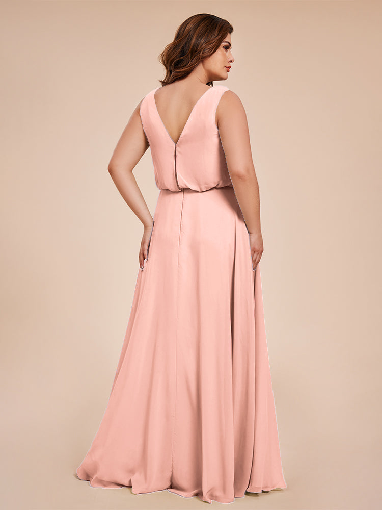 Cowl Neck Chiffon Plus Size Long Bridesmaid Dresses