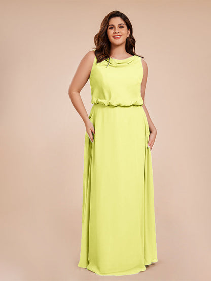 Cowl Neck Chiffon Plus Size Long Bridesmaid Dresses