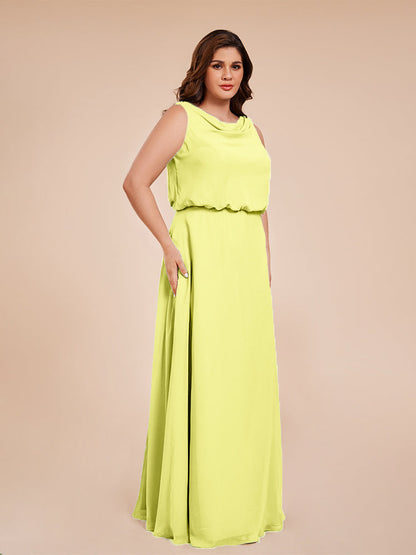 Cowl Neck Chiffon Plus Size Long Bridesmaid Dresses
