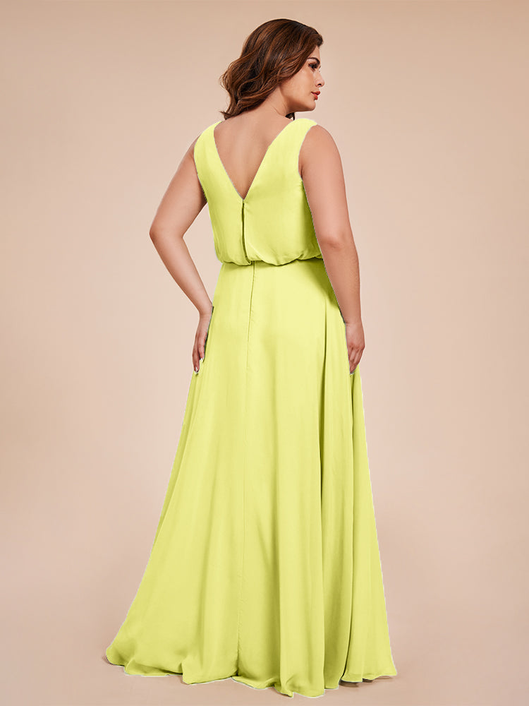 Cowl Neck Chiffon Plus Size Long Bridesmaid Dresses