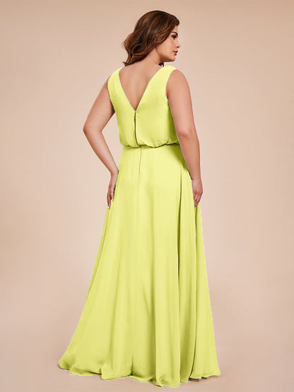 Cowl Neck Chiffon Plus Size Long Bridesmaid Dresses