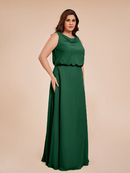 Cowl Neck Chiffon Plus Size Long Bridesmaid Dresses